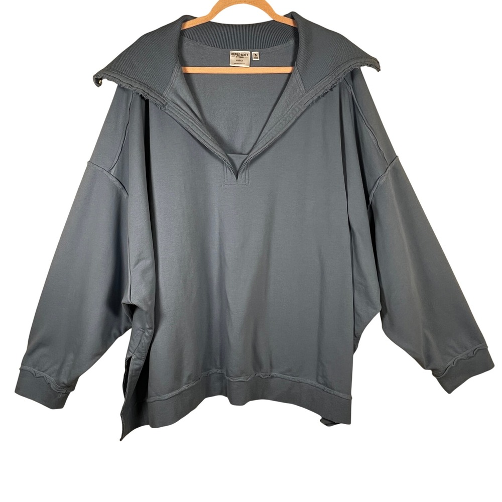 Torrid Super Soft Fleece Oversized V-Neck Sweatshirt Blue 5X Athleisure Lounge